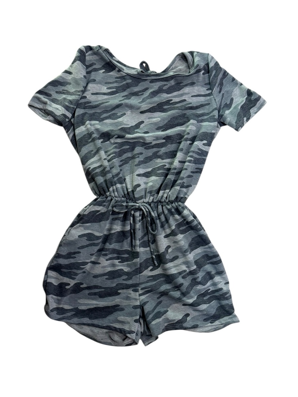 BiBi Camo Print Short Sleeve Lounge Romper gray size small